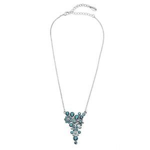Pilgrim Silvertone Blue Crystal Cluster Dangle Pendant Necklace